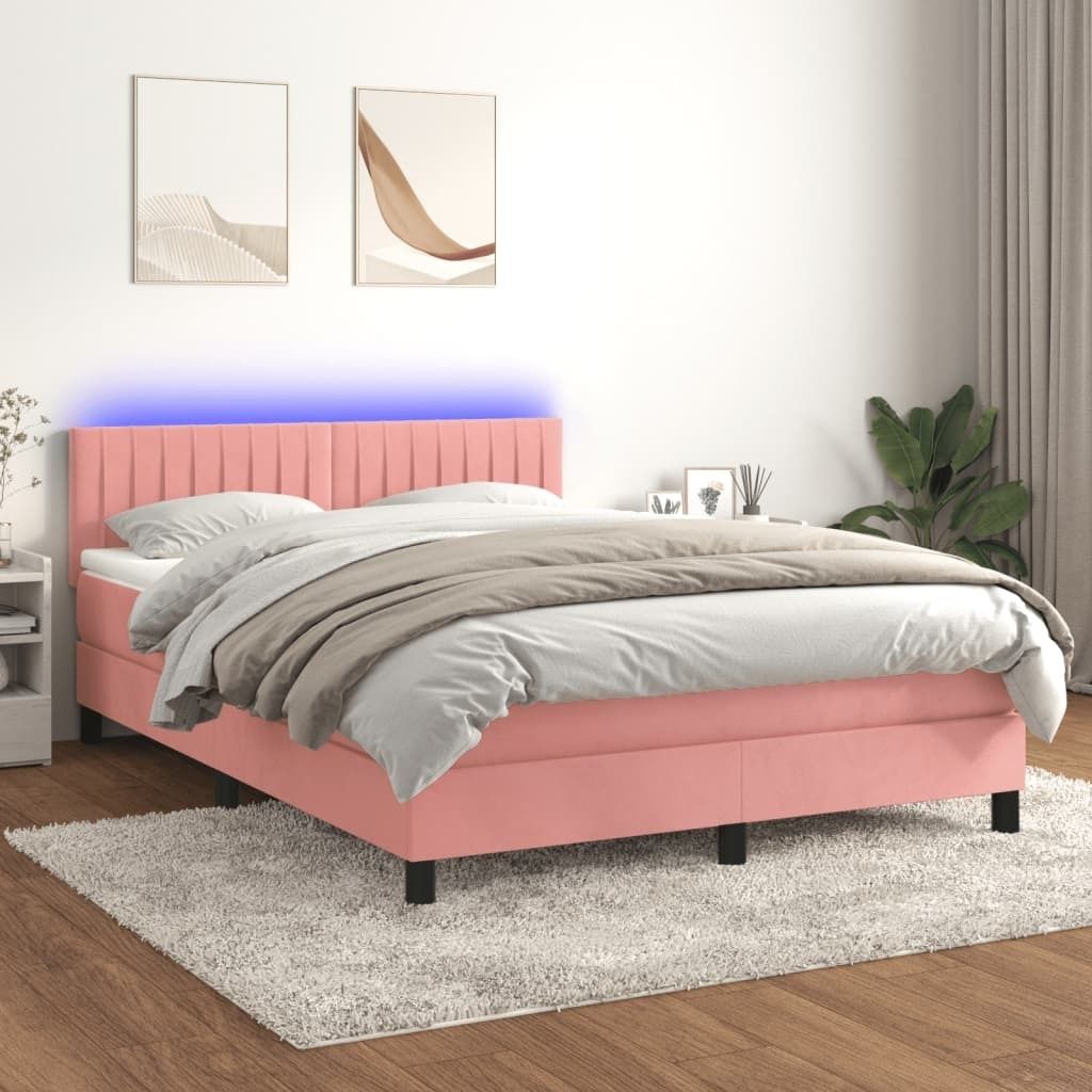 Maison Exclusive - Boxspringbett mit Matratze & LED Rosa 140x200 cm Samt