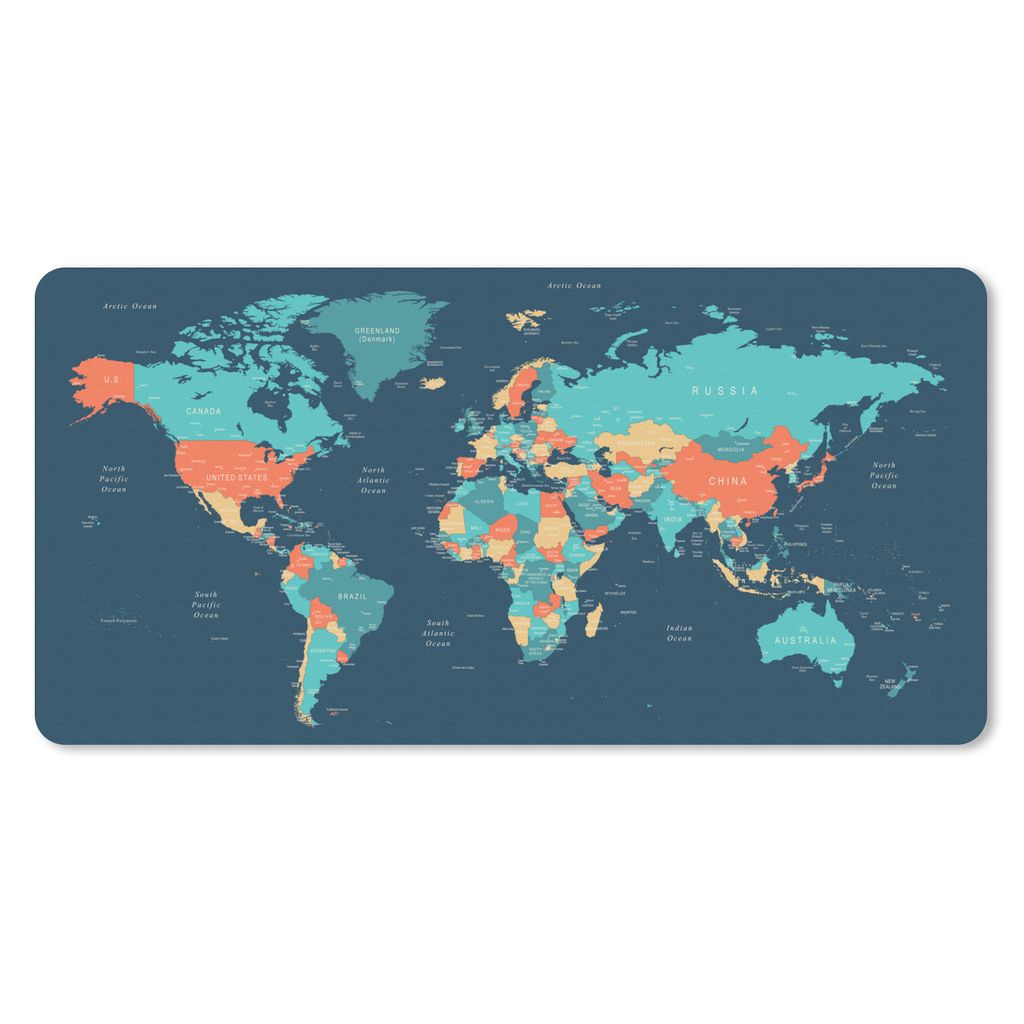 MuchoWow Schreibtischunterlage Weltkarte - Blau - Statistisch 80x40 cm - XXL Mauspad - Gaming Mauspad