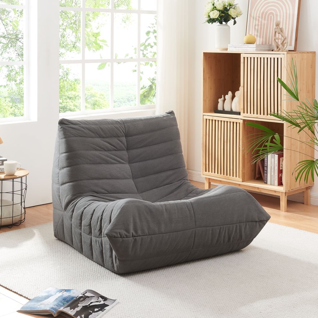 Bodensessel 'Kodsø' gepolstert Bodenstuhl mit Rückenlehne 75 x 90 x 100 cm Cord Grau