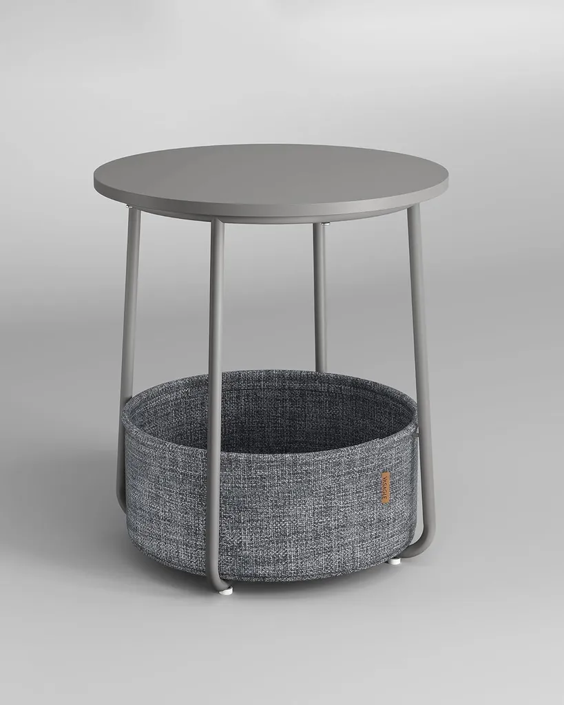 Table d'appoint spacieuse avec panier de rangement, métal et bois 50cm