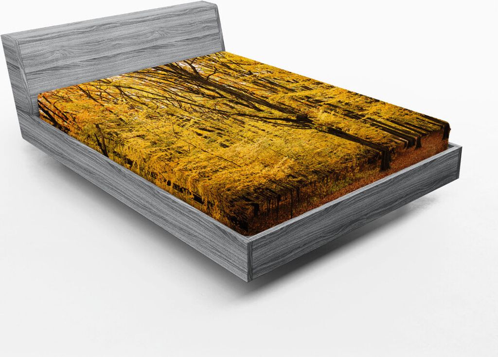 ABAKUHAUS Fallen Spannbetttuch, Epische Ansicht tief im Wald mit schattigen Blättern Ländliche Lebensraum Ökologie Szene, 135 x 190 cm, Gelb Braun