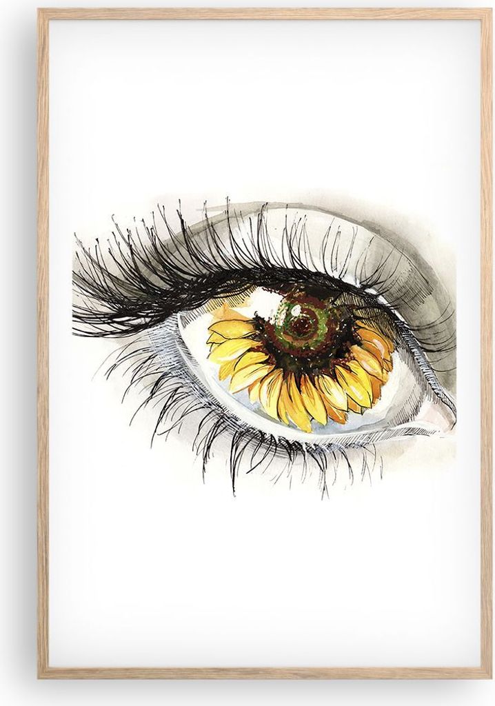 Gerahmtes Poster - Rahmen in heller Eiche - Sonnenblume Auge Computer Blume - 61x91,5 cm - Wand Bild - Wanddeko - Wandbilder - Wandposter - Bilderr...