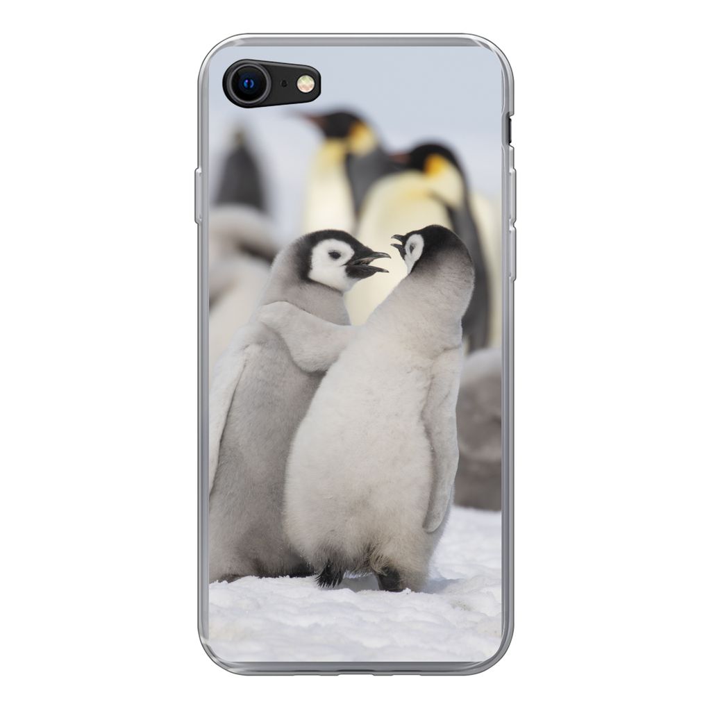 MuchoWow Handyhülle Schutzhülle Hülle für iPhone SE 2022 Pinguine - Schnee - Tiere Silikon Softcase Handy Hülle - Schutzhülle