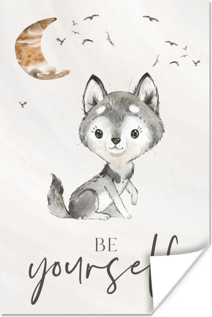 MuchoWow Poster Sprichwörter - Wolf - Sei du selbst - Kinder - Jungen - Mädchen - Aquarell 80x120 cm - Papierdruck