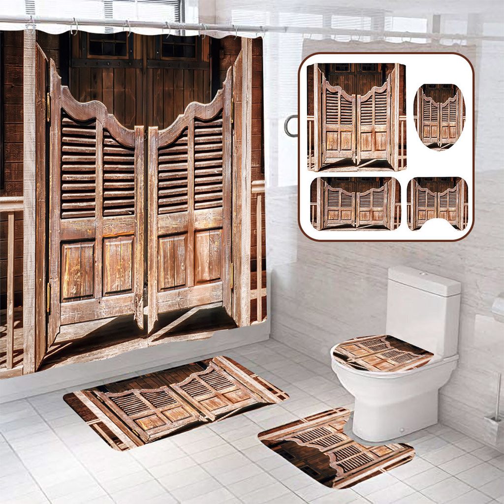 Alte Holztür Retro Bad Sockel Teppich Deckel Toilette Abdeckung Mat Dusche Vorhang - Typ B