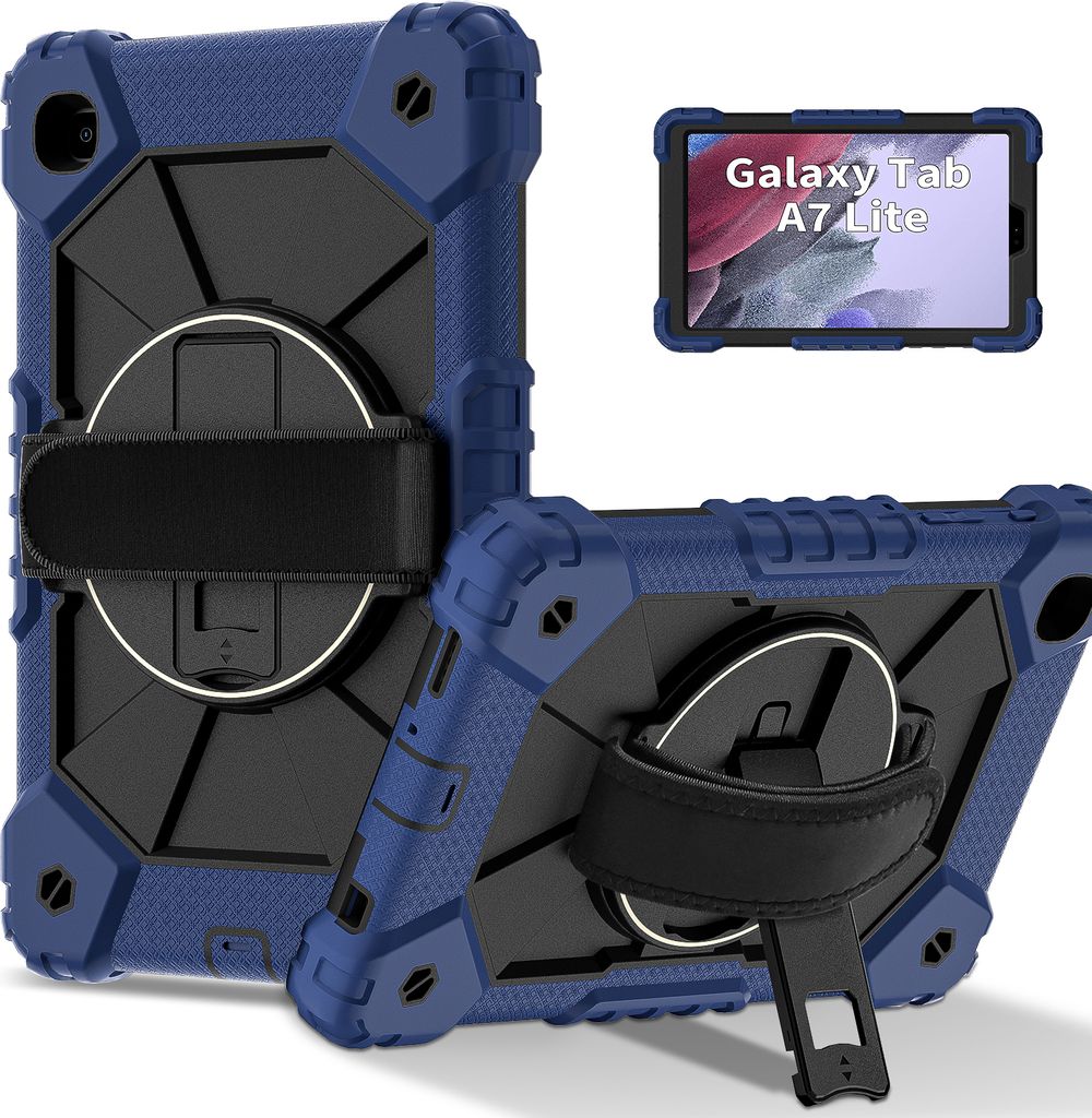 Hülle für Samsung Galaxy Tab A7 Lite 8,7" 2021 SM-T220/T225/T227 Tablette Schutzhülle Stoßfeste mit 360 Drehbarer Handschlaufe/Ständer Navy Sc...