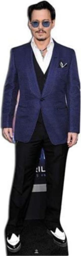 A cardboard cutout of Johnny Depp in a suit.
