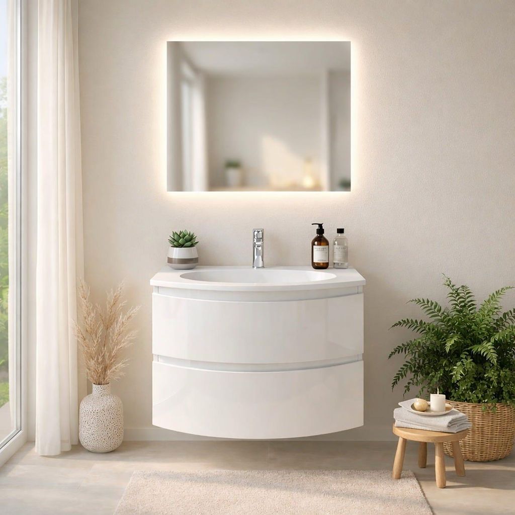 Mobile bagno sospeso 70cm curvo bianco lucido moderno | Los Immagine del prodotto 