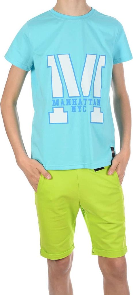 BEZLIT Jungen Sommer Set T-Shirt Manhatan und Stoff Shorts Türkis / Grün 104/110