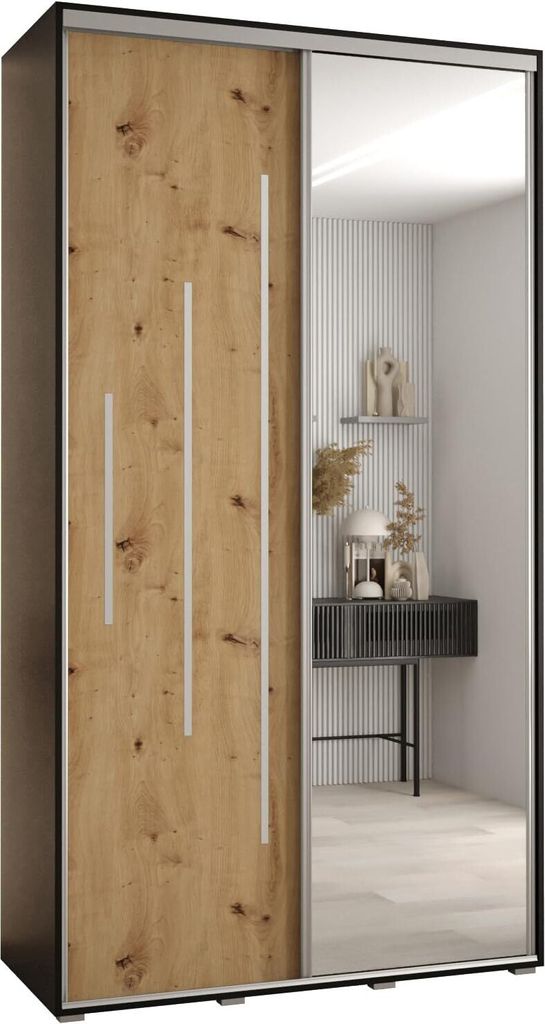 MEBLE KRYSPOL Cannes 13 Schrank mit 2 Schiebetüren - 205,2x140x60 cm - Schwarz Artisan Silber