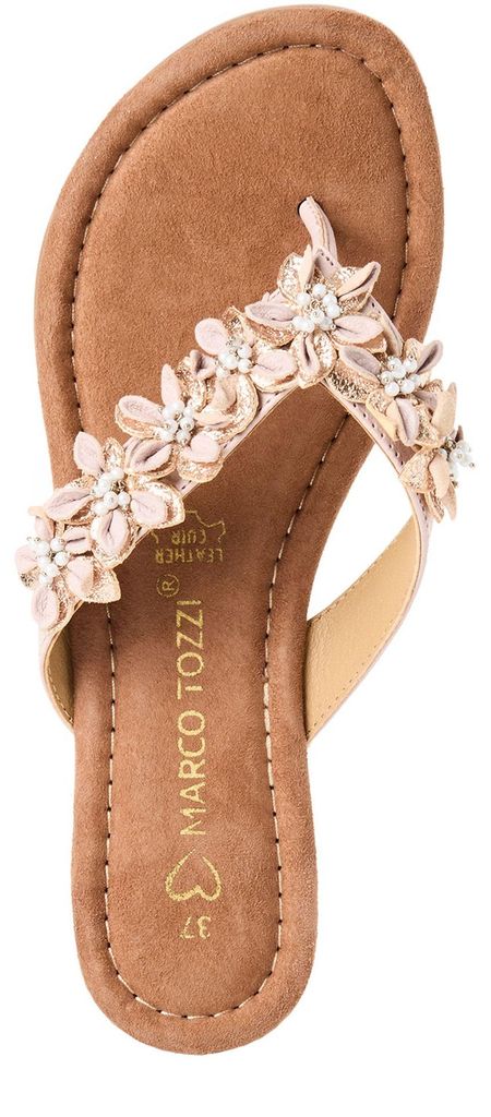 MARCO TOZZI Damen Pantolette Blüten Perlen Zehentrenner Leder 2-27195-46, Größe:40 EU, Farbe:Rosa