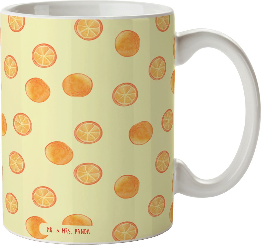 Mr. & Mrs. Panda Tasse Zitrus Orange - Gelb - Geschenk, Zitrusfrüchte, Orangen, Kaffeebecher, Kaffeetasse, Becher, Muster, Obst, schöne, Trinkbecher