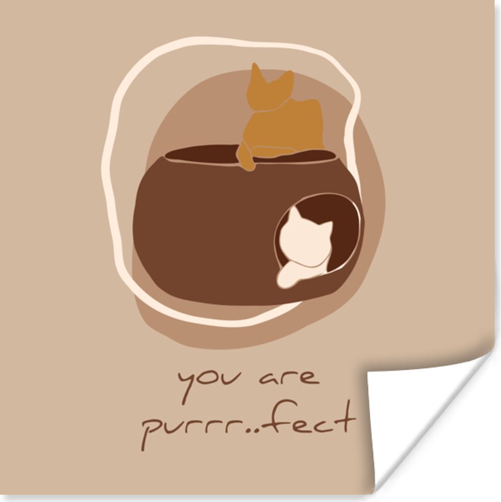 MuchoWow Poster Sprichwörter - Du bist purrr..fect - Katzen - Zitate - Minimalismus 50x50 cm - Wohnzimmerdekoration