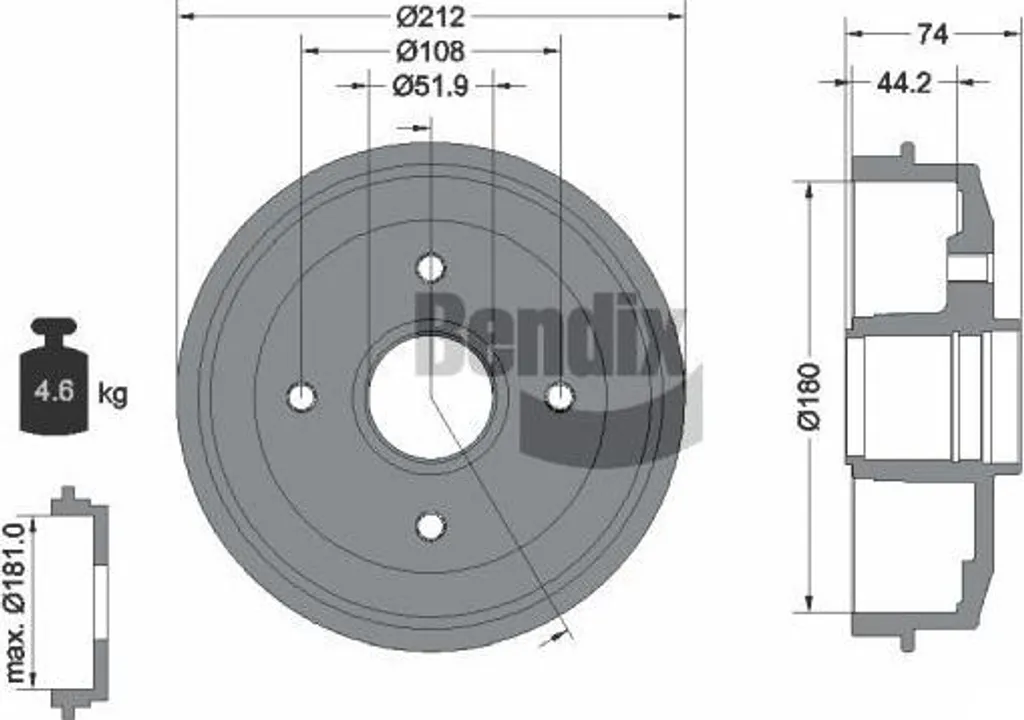 Tambour de Frein Haute Résistance BENDIX OE 424725 - Spécial 205