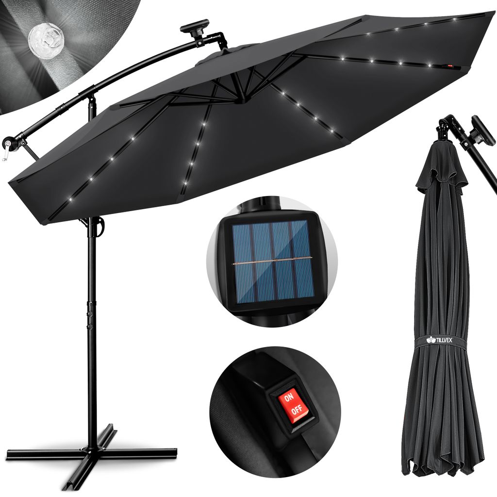 Ø3M/Ø3.5M Sonnenschirm mit LED Ampelschirm Handkurbel Schirm Gartenschirm Alu DE