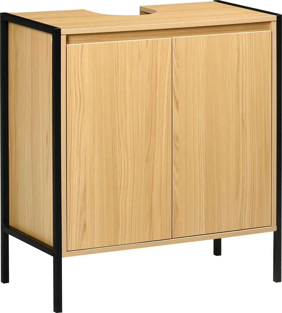 Petit meuble bas salle de bain bicolore 60 cm avec pieds métalliques