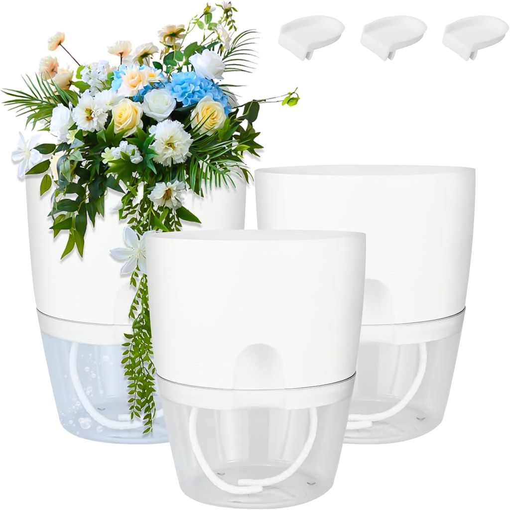 Blumentopf Fensterbank für 3 Stück - Kräutertopf Selbstbewässernd für Küche Kräuter - Blumentöpfe Ideal für frische Küchenkräuter, weiß