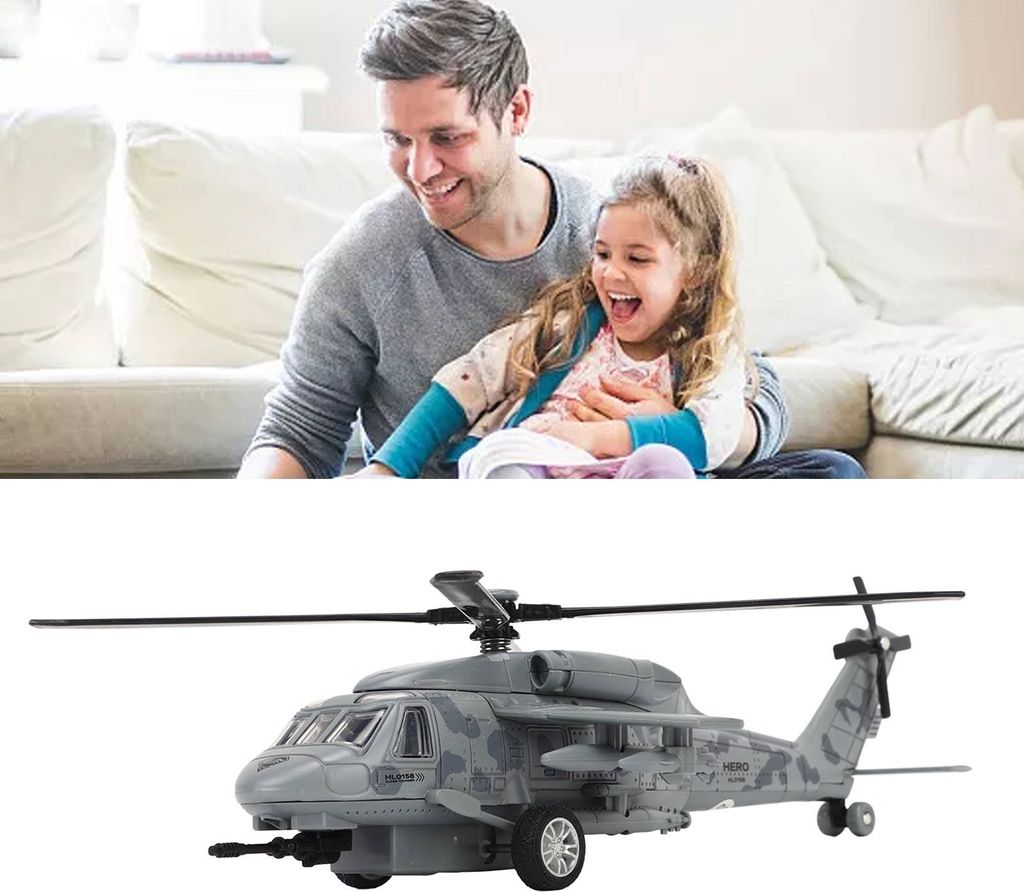 Hubschraubermodell aus Metalldruckguss, Sound, Licht, Pullback-Legierung, Kampfflugzeug, 140 mAh, Grau