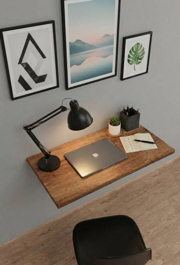 Table murale suspendue Nestly aspect noyer 72x45 cm support robuste