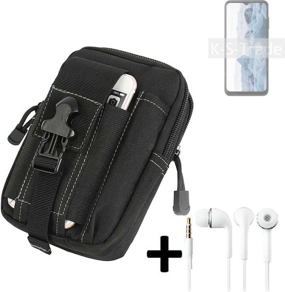 K-S-Trade Gürteltache + Kopfhörer kompatibel mit Nokia G60 5G Gürtel Tasche Holster Schutz Hülle Handy Hülle schwarz inkl. Extrafächer