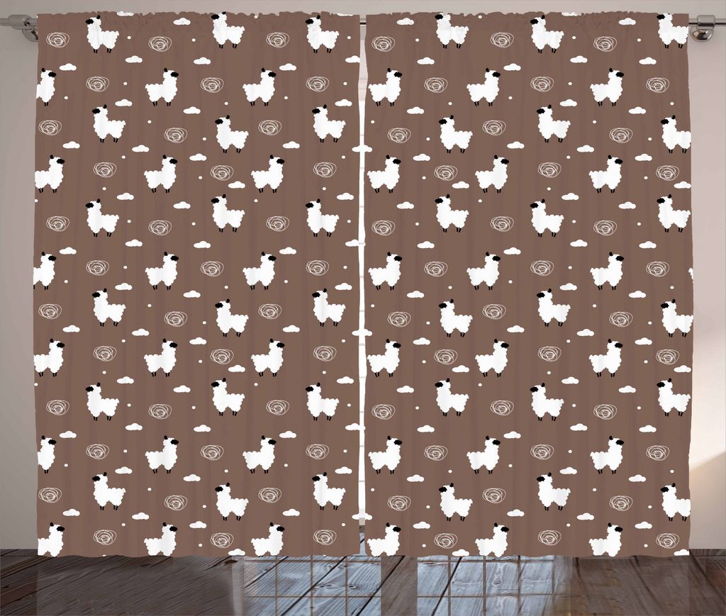 ABAKUHAUS Lama Rustikaler Vorhang, Alpaka Tier Wolken Dots, Wohnzimmer Universalband Gardinen mit Schlaufen und Haken, 280 x 175 cm, Cocoa Weiß un...