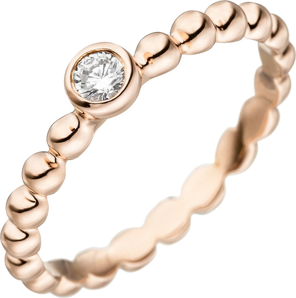 Damen-Ring Kugelring weiße Zirkonia Solitär 925 Silber Rotgold vergoldet Innenumfang 54mm Ø17.2mm
