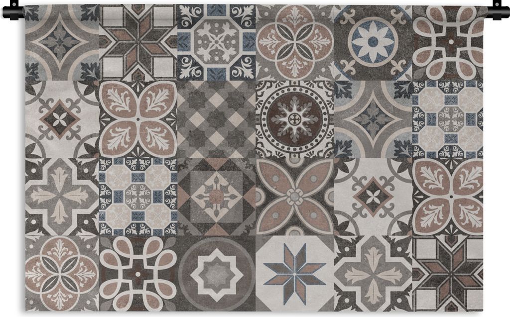 MuchoWow Wandteppich Wandbehang Blumen - Figuren - Braun - Design 90x60 cm Tapisserie Dekoration Wandtuch - Wandskulpturen - Bildteppich