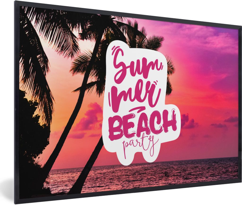 MuchoWow Gerahmtes Poster Sommer - Strand - Sonnenuntergang - Zitat 60x40 cm - Poster mit Schwarzem Bilderrahmen Wandposter Rahmen Foto Bilder - ...