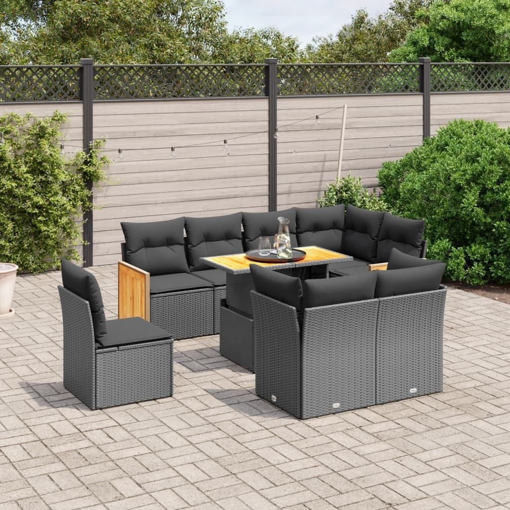 Maison Exclusive - 9-tlg. Garten-Sofagarnitur mit Kissen Schwarz Poly Rattan