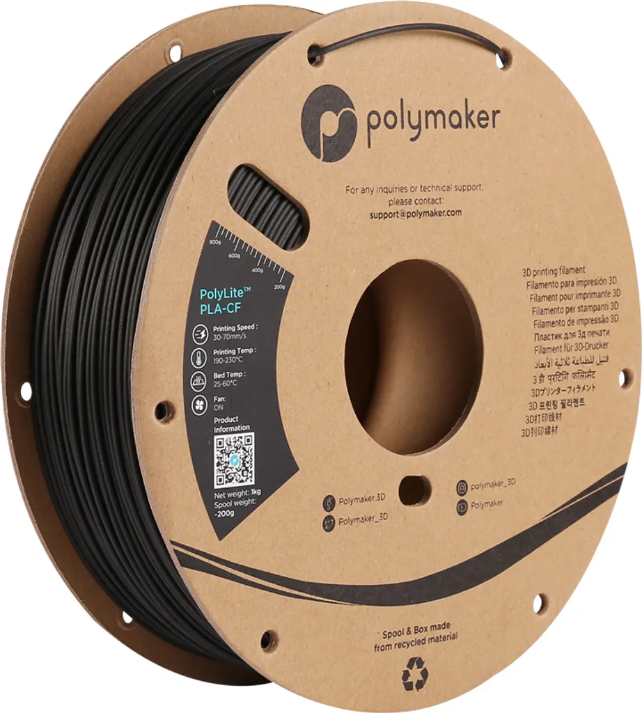 Filament PLA-CF Polymaker 1.75mm anti-warping pour impression sans défaut