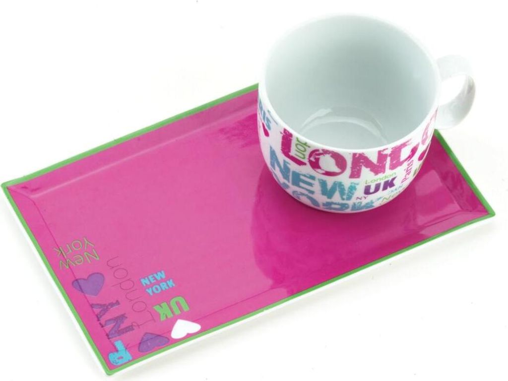 2tlg. Frühstücksset CITY aus Porzellan, von TOGNANA, bestehend aus einem rechteckigen Teller und einer großen Frühstückstasse