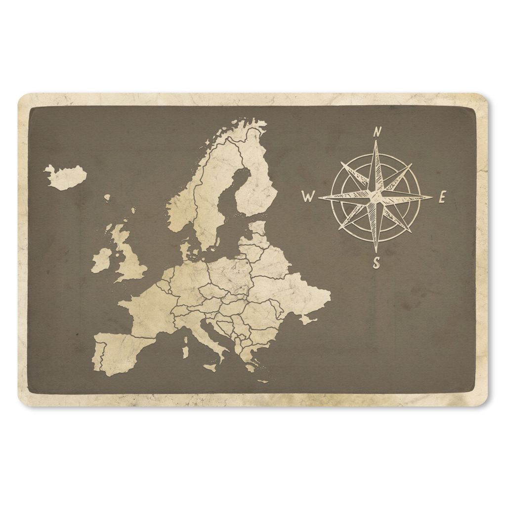 MuchoWow Schreibtischunterlage Karte von Europa - Vintage - Kompass 60x40 cm - XXL Mauspad - Großes Mauspad
