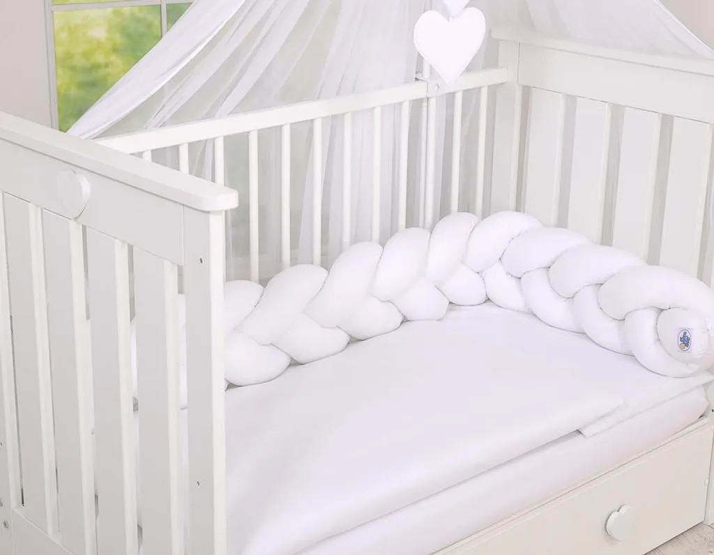 Tour de lit tressé pour bébé blanc 180 cm - Tresse de lit modulable