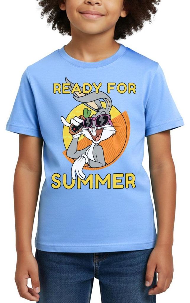 Spreadshirt Looney Tunes Bugs Bunny Ready For Summer Sommer Kinder T-Shirt, 110/116 (5-6 Jahre), Himmelblau