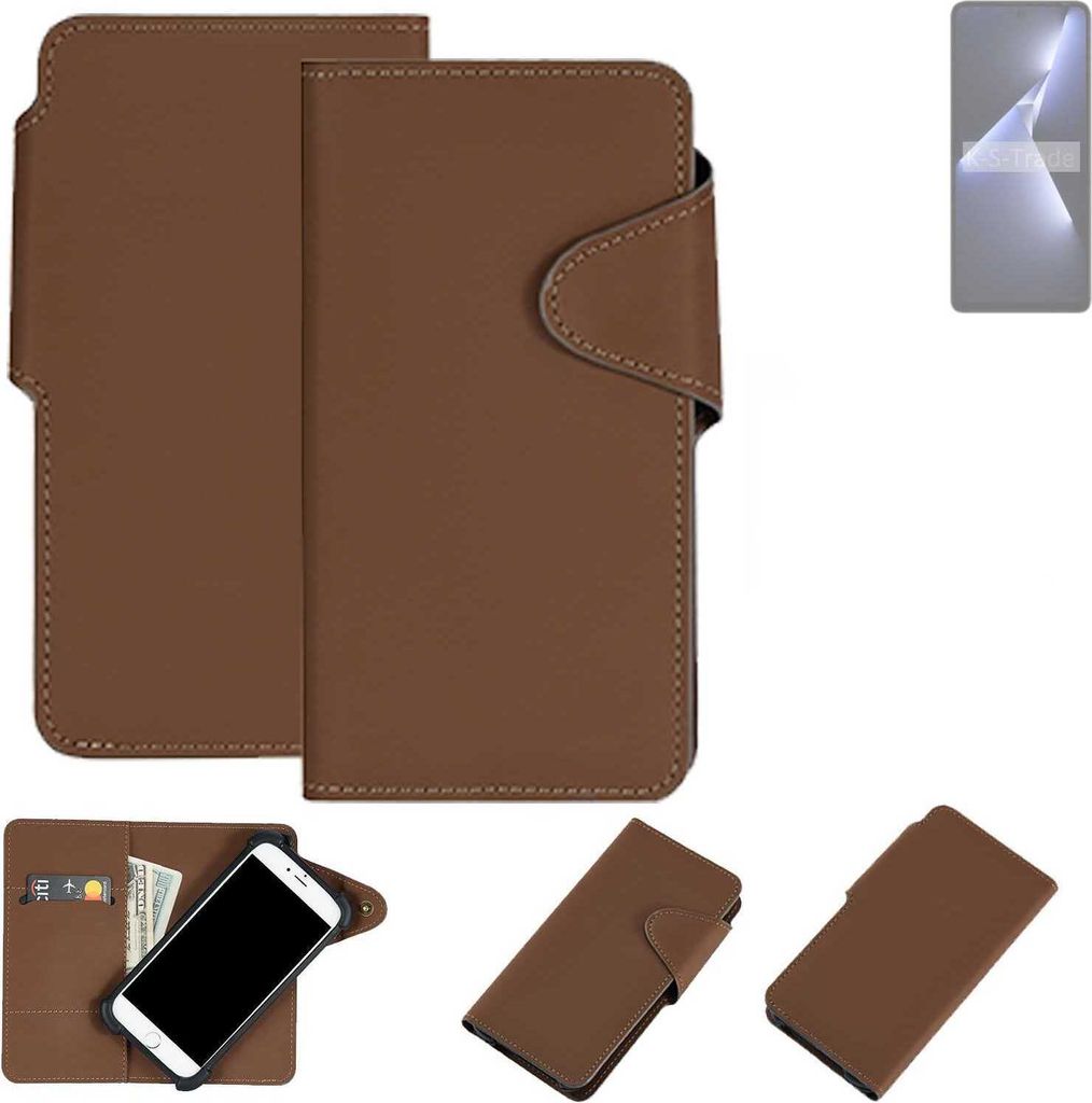 K-S-Trade Schutzhülle Klapphülle Kunstleder kompatibel mit Tecno Pova 5 Pro braun Handy Hülle Wallet Case