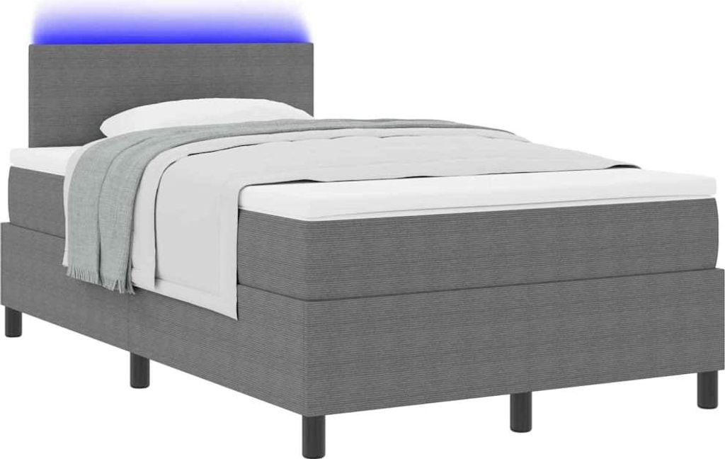 LED Boxspringbett Hellgrau und Weiß 120 x 190 cm Cordstoff