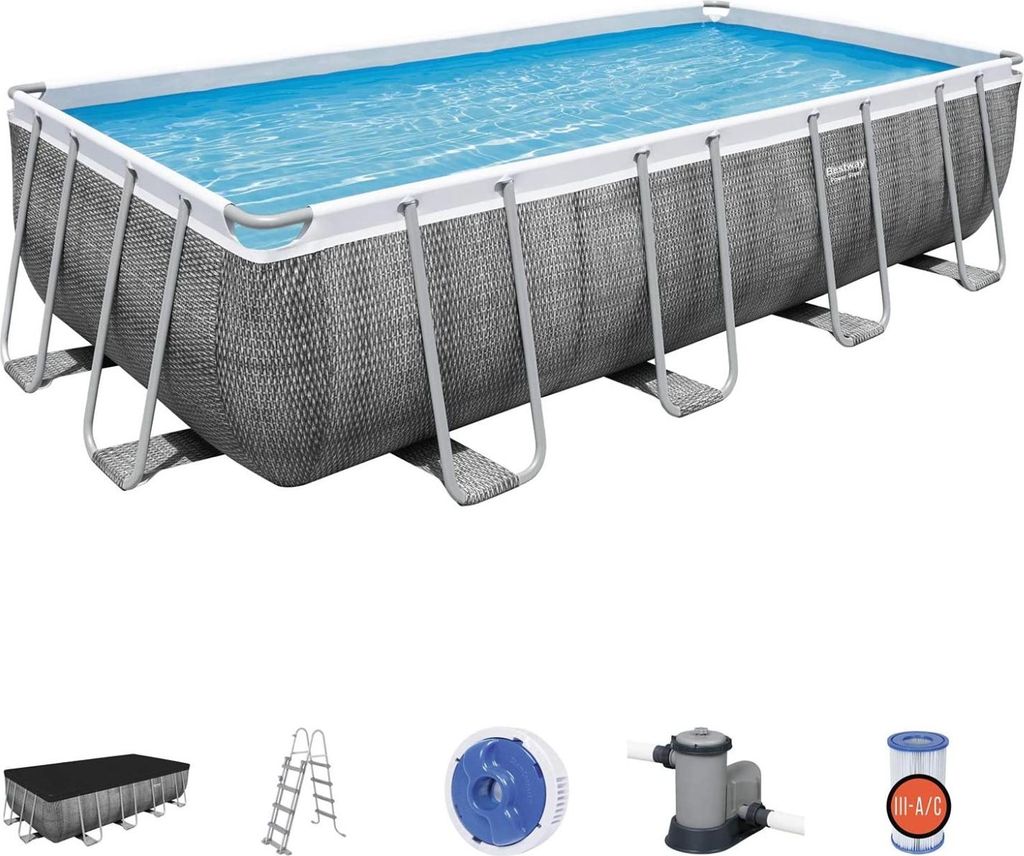 Power Steel-Rahmenpool 549 x 274 x 122, Rattanimitat, 18 x 9 Fuß, BESTWAY 6in1