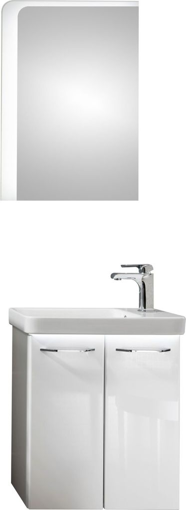 FACKELMANN MILANO Gäste WC Set 5 Teile / Waschbecken / Waschbeckenunterschrank / Waschbeckenbeleuchtung / Armatur / LED-Spiegel / Badmöbel Set mi...
