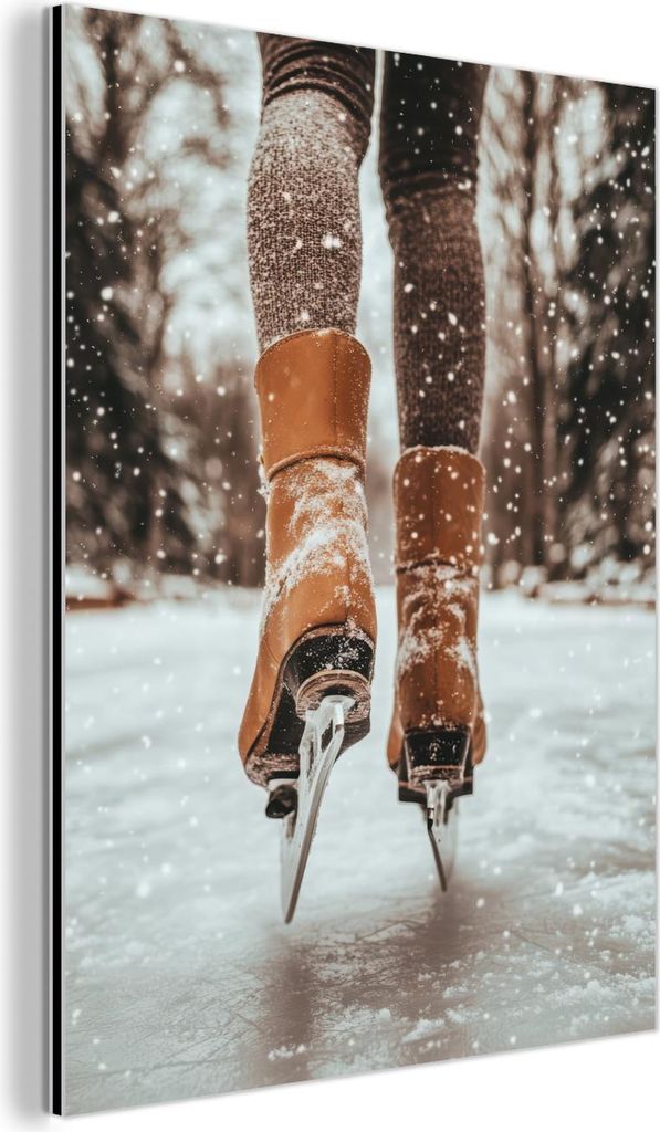 MuchoWow Wanddekoration Metall Metallbild Wandkunst 30x40 cm Schlittschuhlaufen - Eis - Winter - Schnee MuchoWow Aluminium Gemälde - Bilder