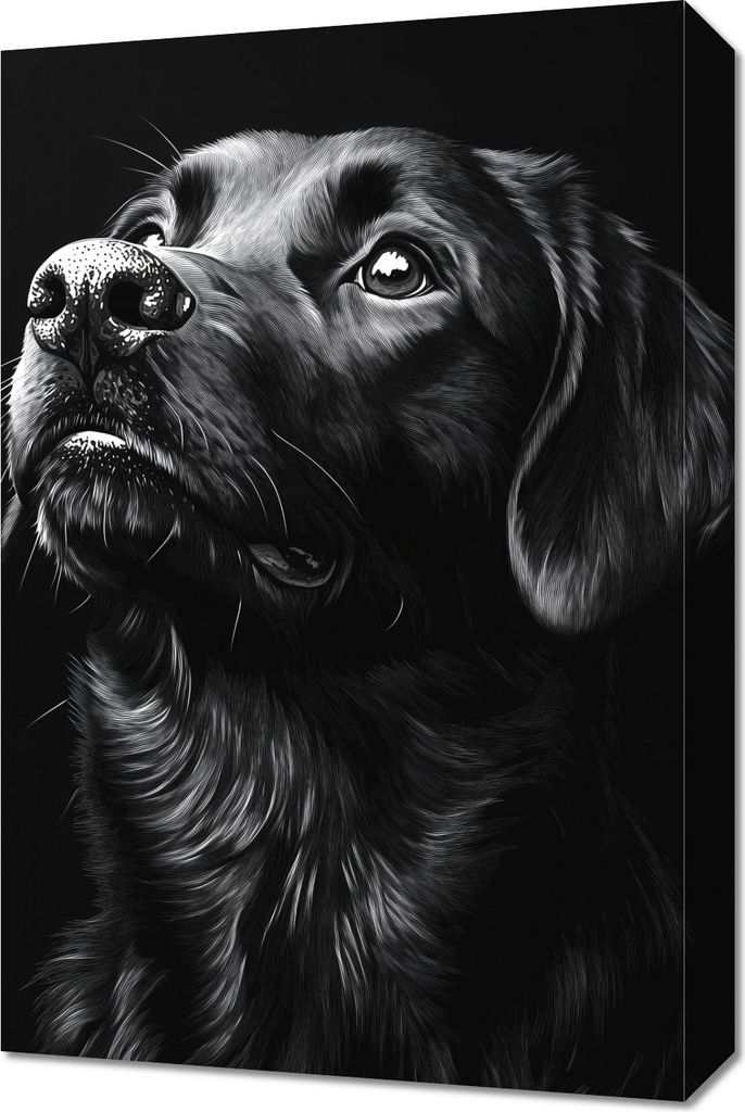 Bild 40x60cm Porträt von Tieren für das Wohnzimmer | Labrador 2 | Schwarz Weiß