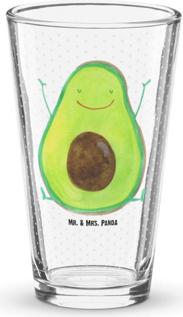 Mr. & Mrs. Panda Glas Avocado Glücklich - Transparent - Geschenk, Chaos, Wasserglas, Trinkglas, Freude, Frucht, Longdrinkglas, Cocktailglas, Bierglas
