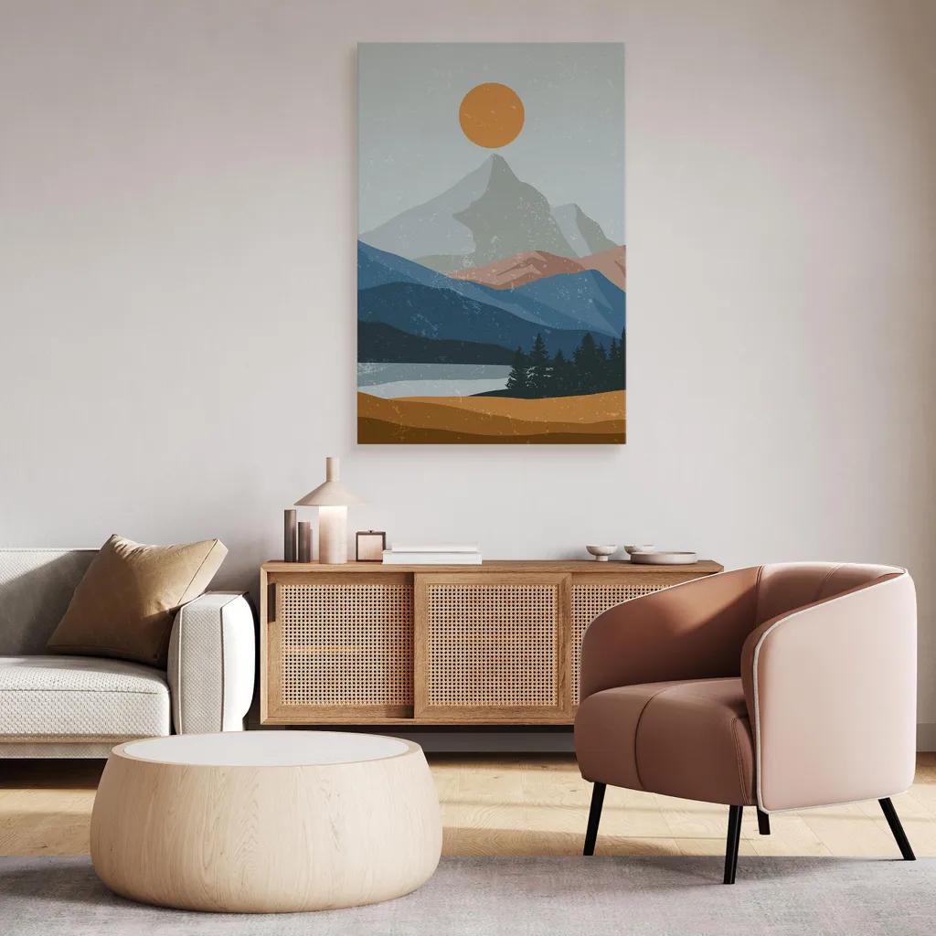 Quadro Boho Montagna e Sole 80x120cm - Stampa su Tela per Sala da Pranzo - 6