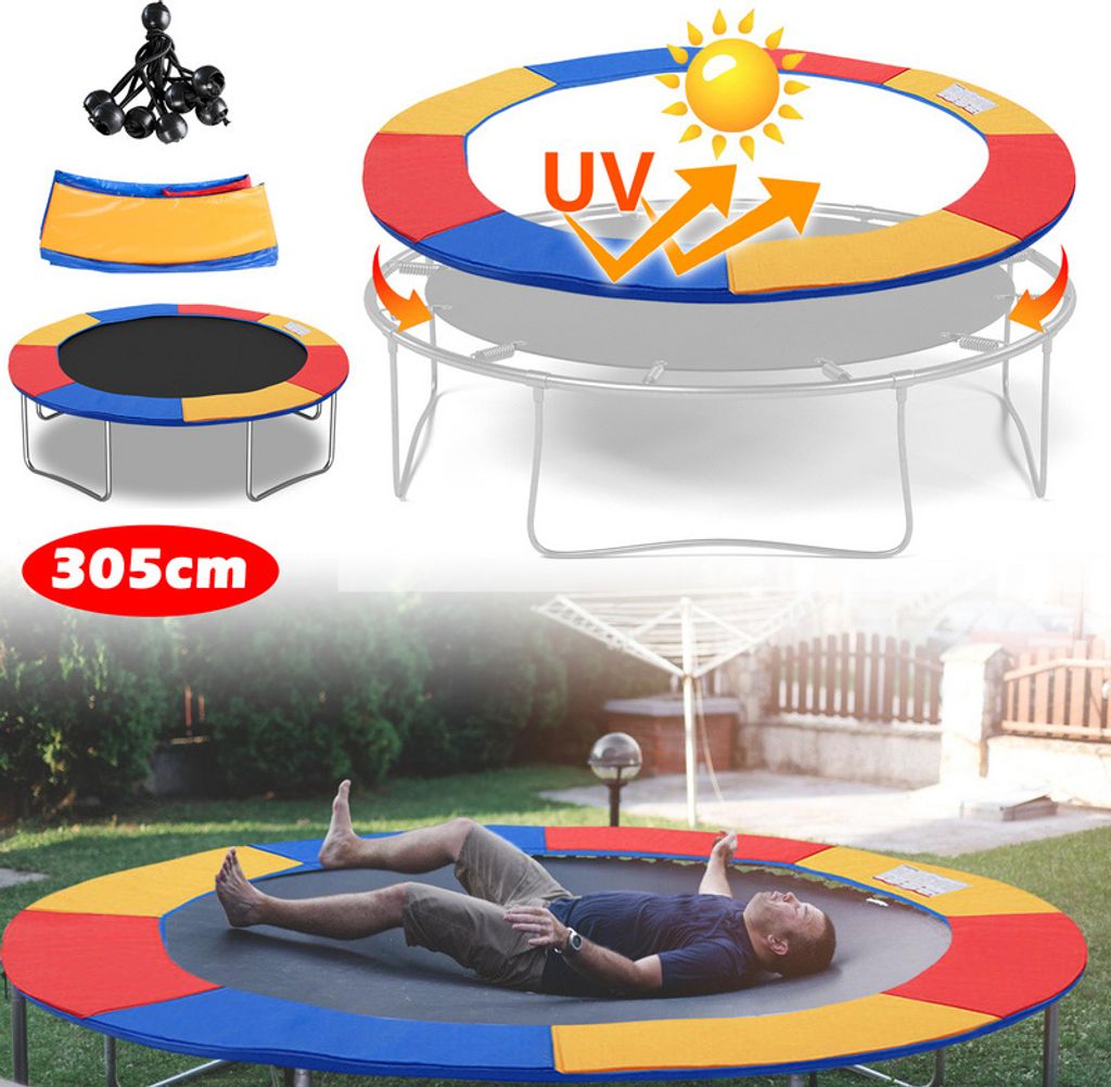 Trampolin Randabdeckung 28cm breit 100% UV-beständig Reißfest Wetterbeständig Universell Federabdeckung Randschutz, Bunt,Größe:Ø 305cm