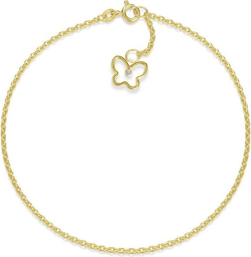 SILBERKETTEN STORE Fußkette Erbse 1,8mm mit Schmetterling - echt 585 Gold, Länge: 26cm - 26cm