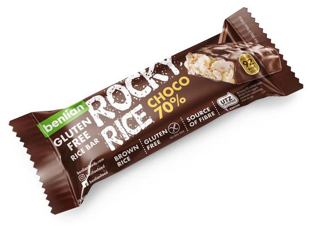 Benlian Rocky Rice Choco 70% Riegel, glutenfrei (18 g) Produktbild 