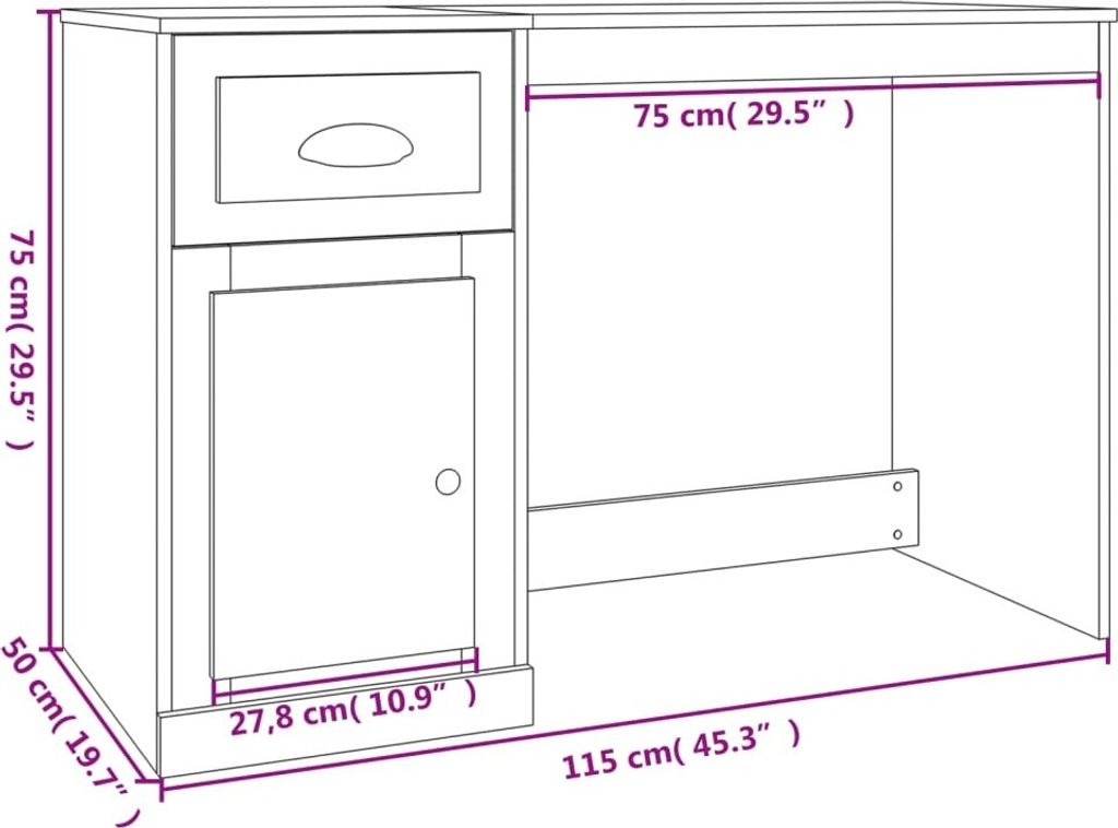 vidaXL Biurko z szufladą czarne 115x50x75 cm materiał Zdjęcie produktu 7