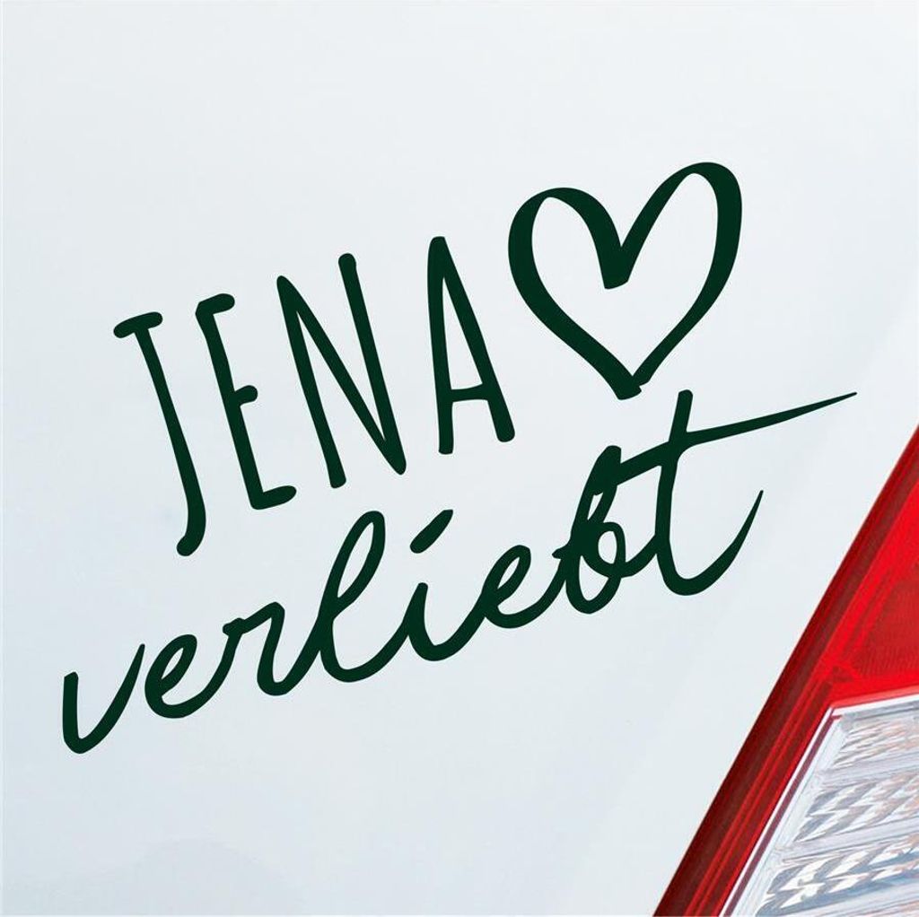 Auto Aufkleber JENA verliebt Herz Stadt Heimat Liebe Car 19x10 cm Dunkelgrün Sticker Heckscheibenaufkleber