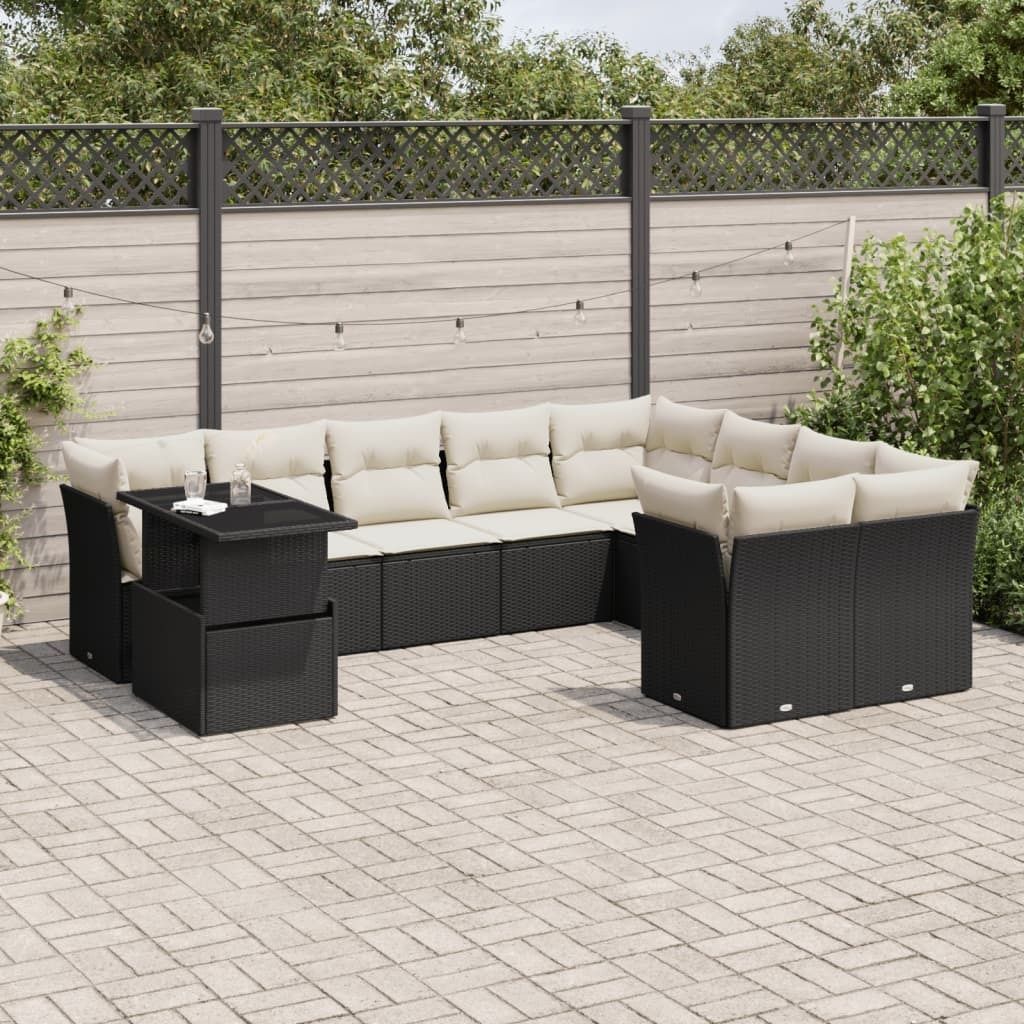 Maison Exclusive - 10-tlg. Garten-Sofagarnitur mit Kissen Schwarz Poly Rattan