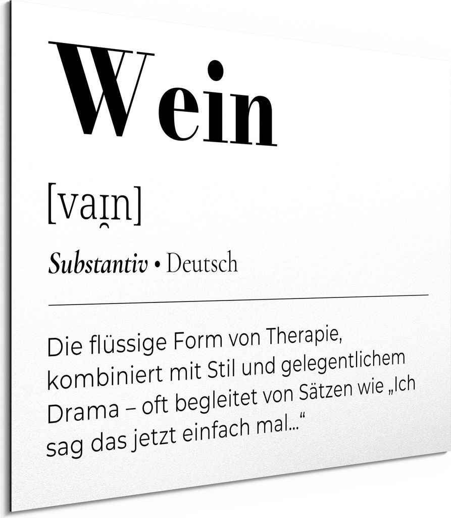 DEQORI Alu-Dibond Bild Weiß 80x60 cm 'Wein - Definition' Wandbild Metall dünn Design