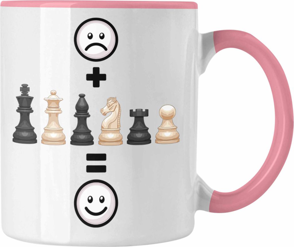 Trendation - Schach Tasse Geschenk für Schach-Spieler Geburtstag Lustige Geschenkidee :( + Schach = :) (Rosa)